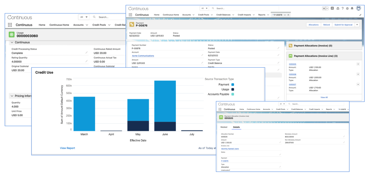 track credit usage burndown across products and apply credits to invoices