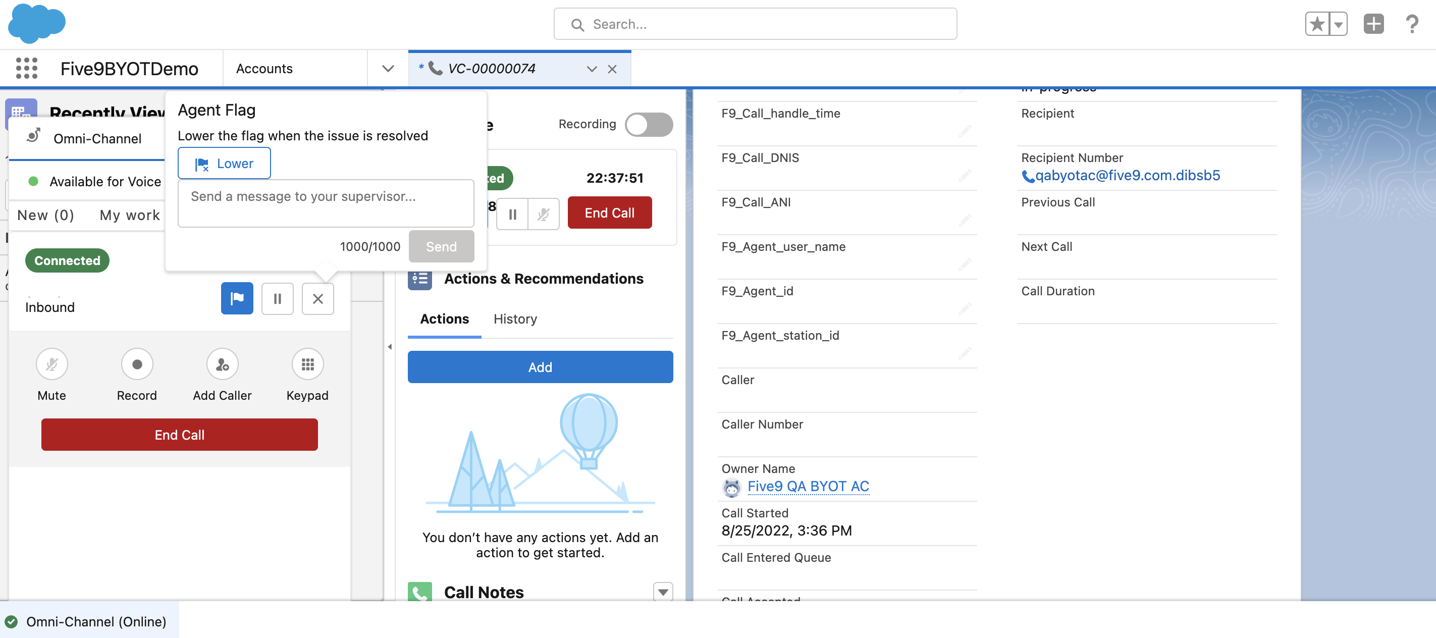 Five9 For Service Cloud Voice BYOT