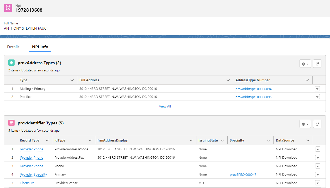 all available npi data is added or updated and broken out into multiple